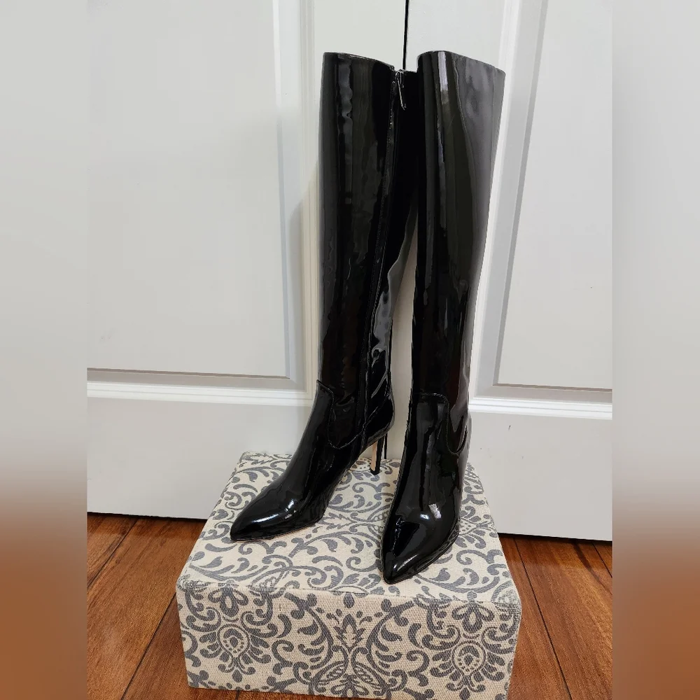 SAM ELDERMAN Olencia Black Patent Leather Knee High Boot Size 8M NWT - Picture 3 of 6